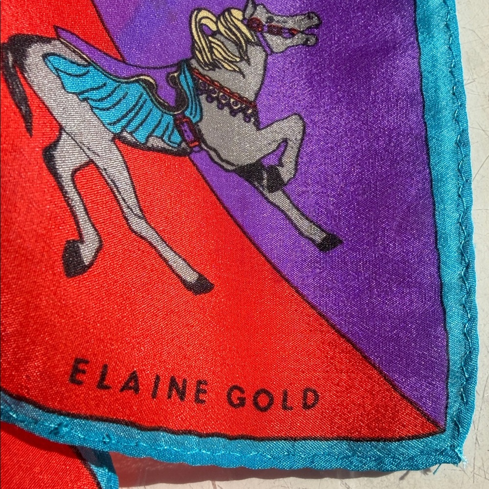 VTG Elaine Gold Eye catching square silk scarf. A carousel horse print. 1980’s - Picture 8 of 16